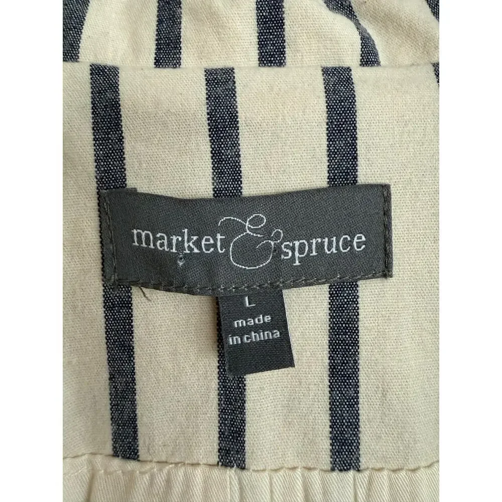 Market & Spruce Striped Belted Trench Jacket Preppy Classic Size Large